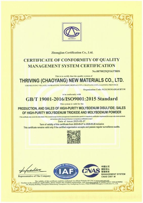 ISO9001质量管理体系认证证书-英
